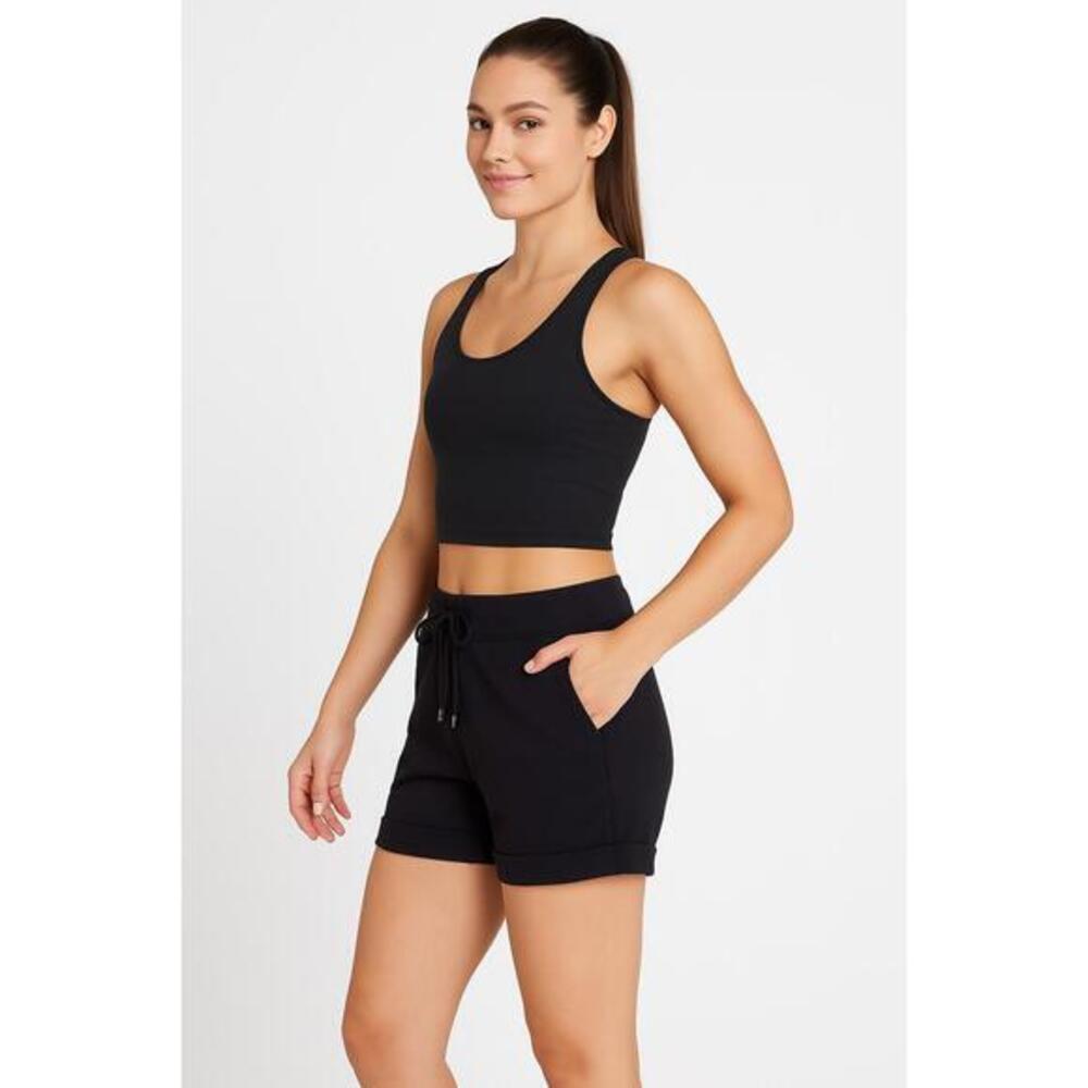 90 Degree ByReflexShortsWomensSizeMediumBlackRolledHemDrawstringCasualAthleisure
